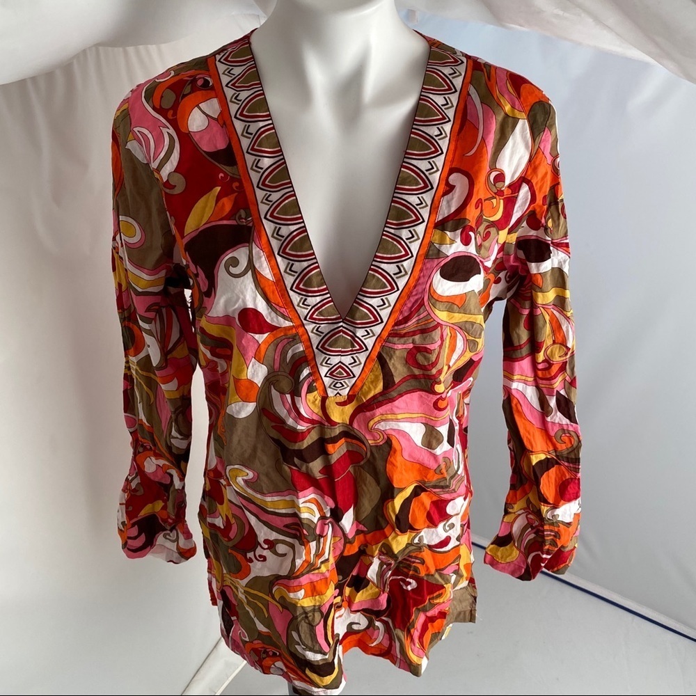 Jantzen multicolor abstract v-neck swim lightweight cotton cover up L